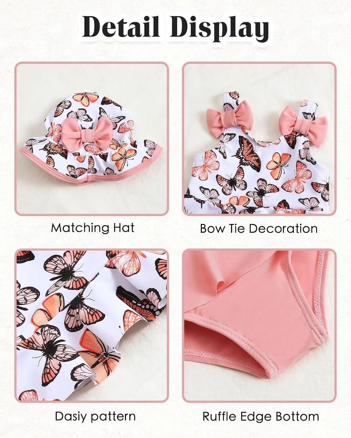 Mioglrie Baby Infant Swimsuit Girl Toddler Bathing Suit Girl Summer Beach Bikini Tankini Swimwear Hat 3-24 Months 2t-5t