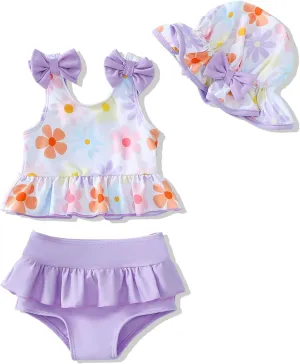 Mioglrie Baby Infant Swimsuit Girl Toddler Bathing Suit Girl Summer Beach Bikini Tankini Swimwear Hat 3-24 Months 2t-5t