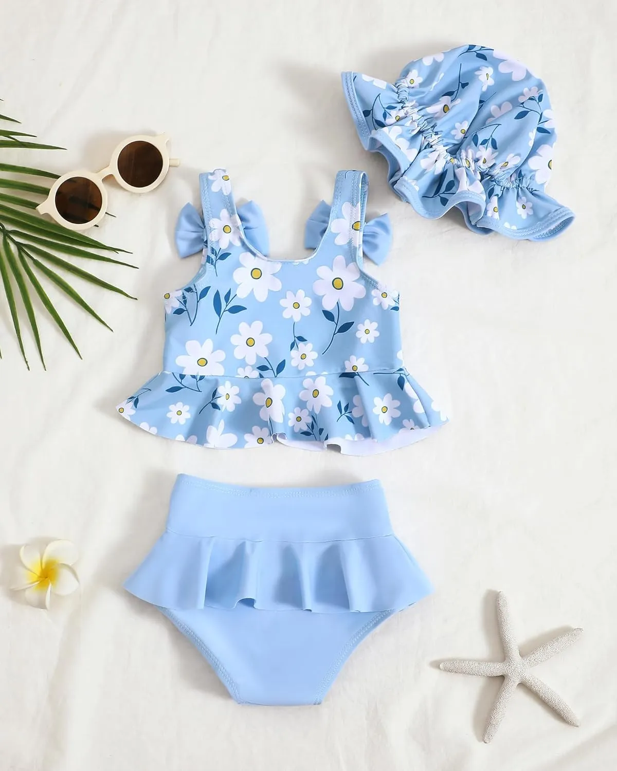 Mioglrie Baby Infant Swimsuit Girl Toddler Bathing Suit Girl Summer Beach Bikini Tankini Swimwear Hat 3-24 Months 2t-5t