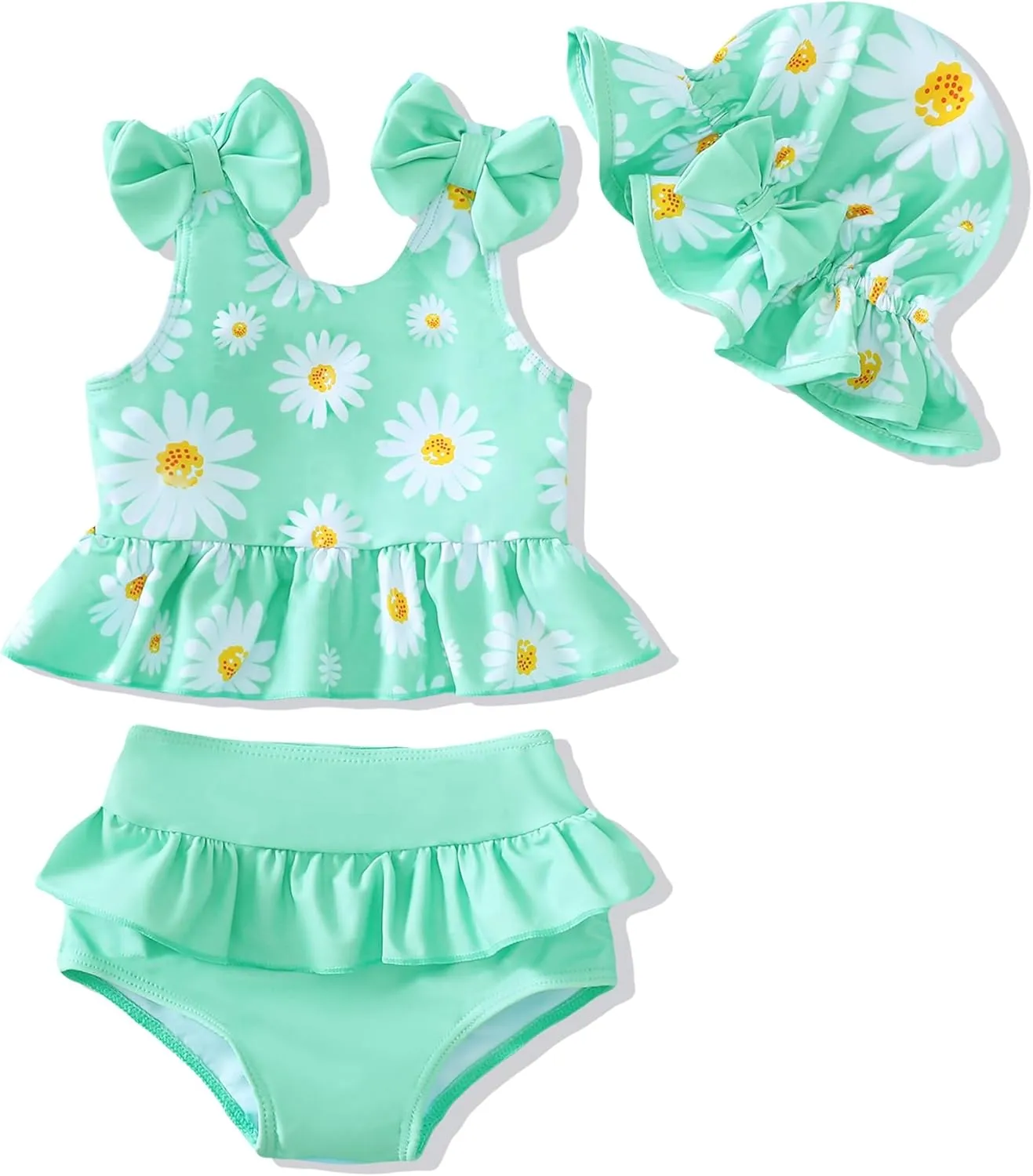 Mioglrie Baby Infant Swimsuit Girl Toddler Bathing Suit Girl Summer Beach Bikini Tankini Swimwear Hat 3-24 Months 2t-5t