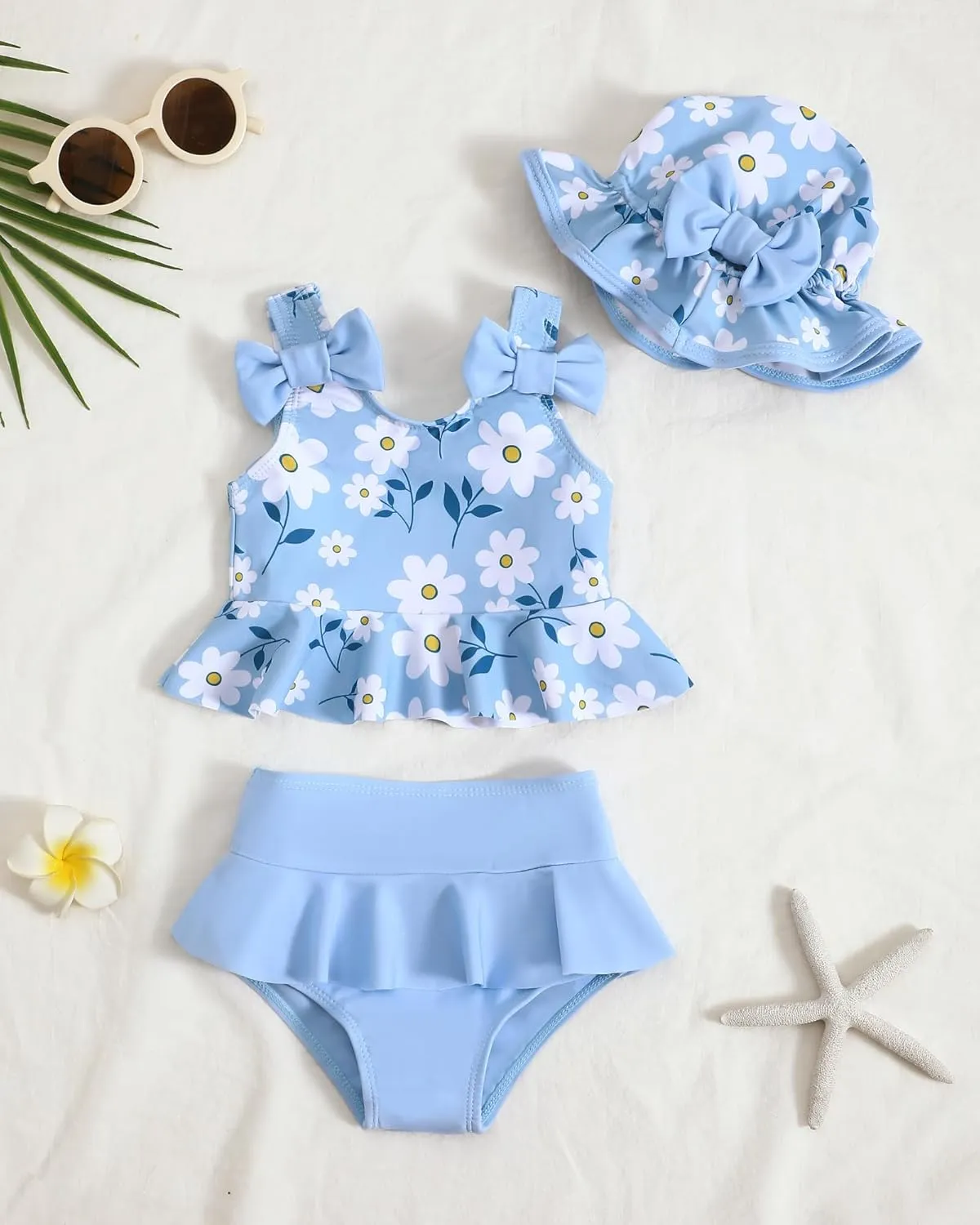 Mioglrie Baby Infant Swimsuit Girl Toddler Bathing Suit Girl Summer Beach Bikini Tankini Swimwear Hat 3-24 Months 2t-5t