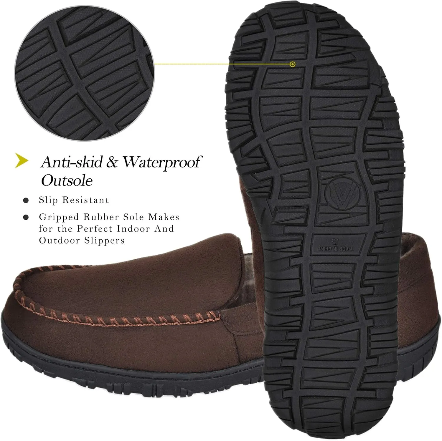 MIXIN Mens Moccasins Slippers Slip On House Shoes with Warm and Cozy Memory Foam Hard Sole Indoor Outdoor