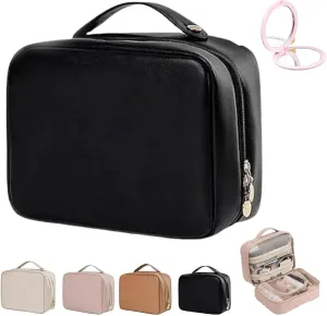 Multi Compartment Toiletry Cosmetic Bag, Setpatient,Set Patient Travel Makeup Bag, PU Leather Waterproof Travel Toiletry Bag, Makeup Organizer with Multiple Pockets (Black)