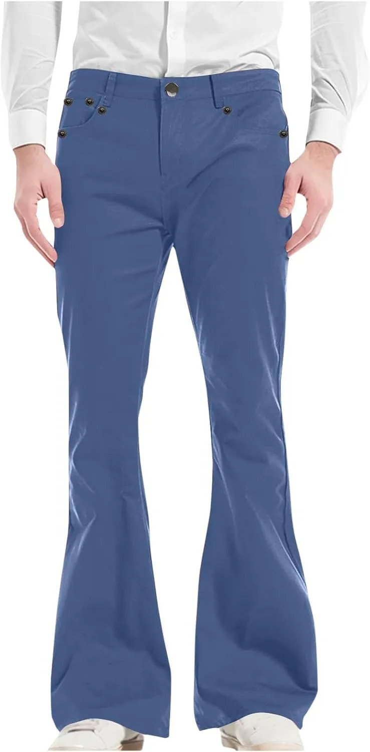 Muscularfit Men's Pants Slim Fit Stretch Fashion Chino Bell Bottom Flares Pants Causal Vintage Zipper Button Autumn Trousers