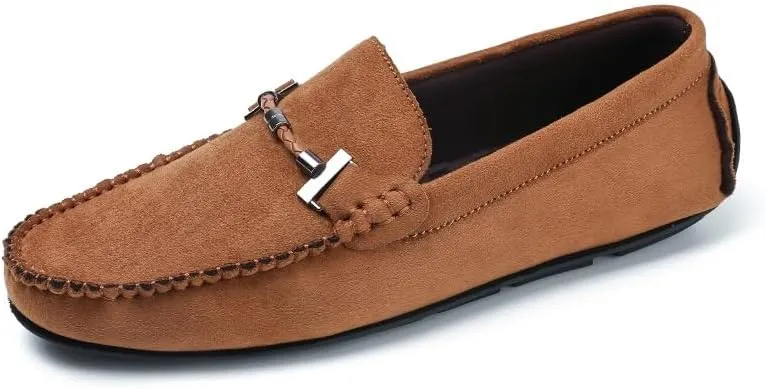 New Loafers for Men Solid Color Round Toe Suede Driving Loafers Lightweight Flexible Anti-Slip Outdoor Slip On