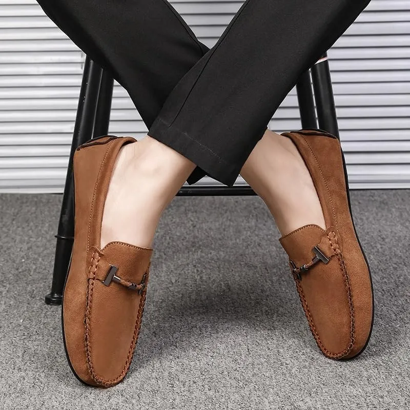 New Loafers for Men Solid Color Round Toe Suede Driving Loafers Lightweight Flexible Anti-Slip Outdoor Slip On