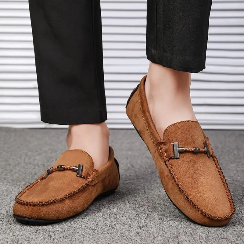 New Loafers for Men Solid Color Round Toe Suede Driving Loafers Lightweight Flexible Anti-Slip Outdoor Slip On