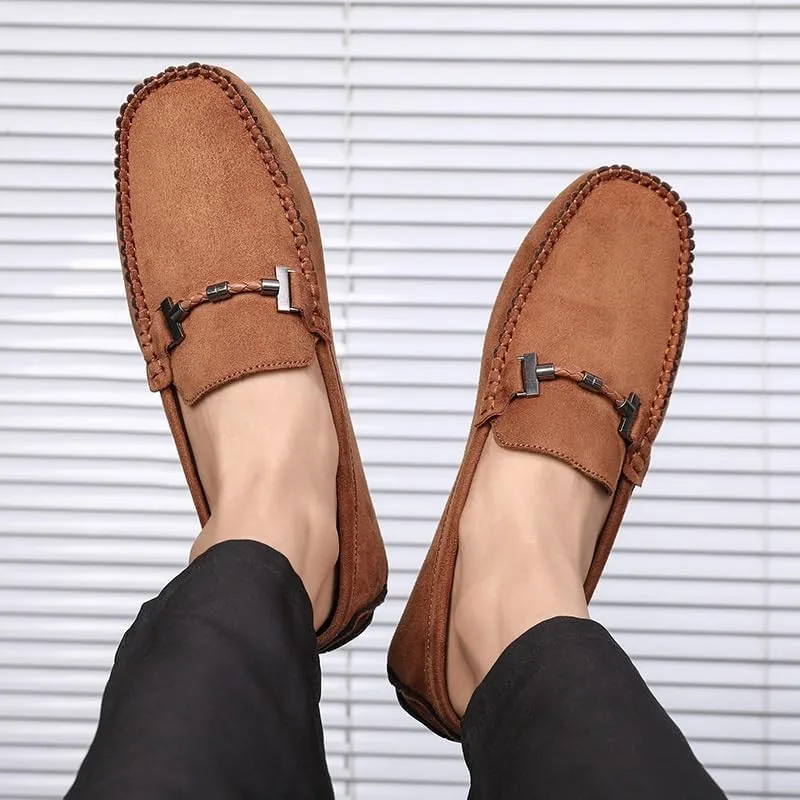 New Loafers for Men Solid Color Round Toe Suede Driving Loafers Lightweight Flexible Anti-Slip Outdoor Slip On