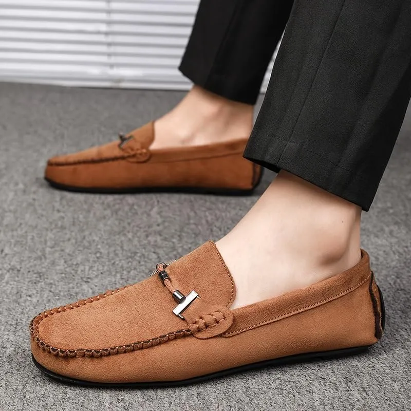 New Loafers for Men Solid Color Round Toe Suede Driving Loafers Lightweight Flexible Anti-Slip Outdoor Slip On