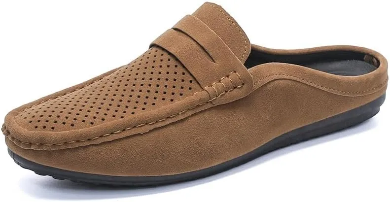 New Men's Loafers Shoes Suede Vamp Perforated Half Penny Loafers Shoes Lightweight Flexible Anti-Slip Party Slip On
