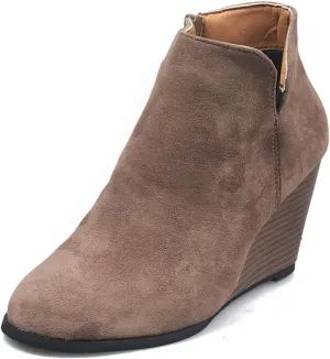 oiangi womens booties and ankle boots Fashion round toe Zipper Suede Casual Wedge Platform high heels Comfortable waterproof Work Chunky shoes