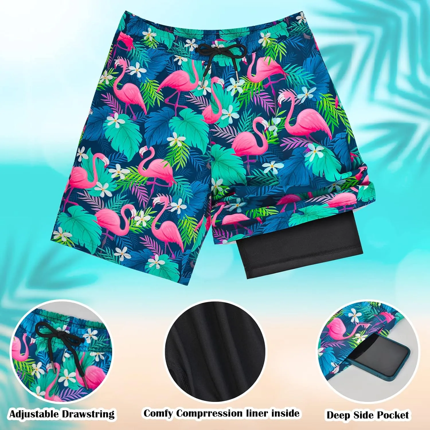 OlyPegic Boys Swim Trunks with Boxer Brief Liner Compression Boy Bathing Suit Quick Dry Beach Swimsuit Toddler Swim Shorts