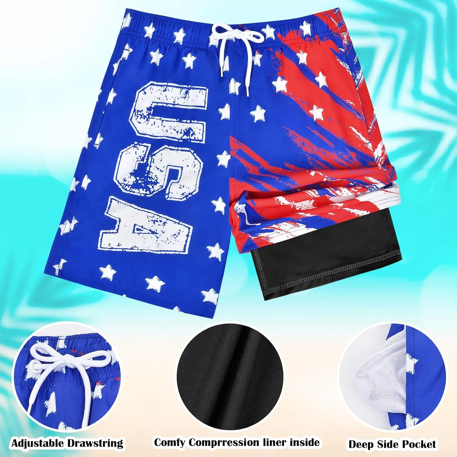 OlyPegic Boys Swim Trunks with Boxer Brief Liner Compression Boy Bathing Suit Quick Dry Beach Swimsuit Toddler Swim Shorts