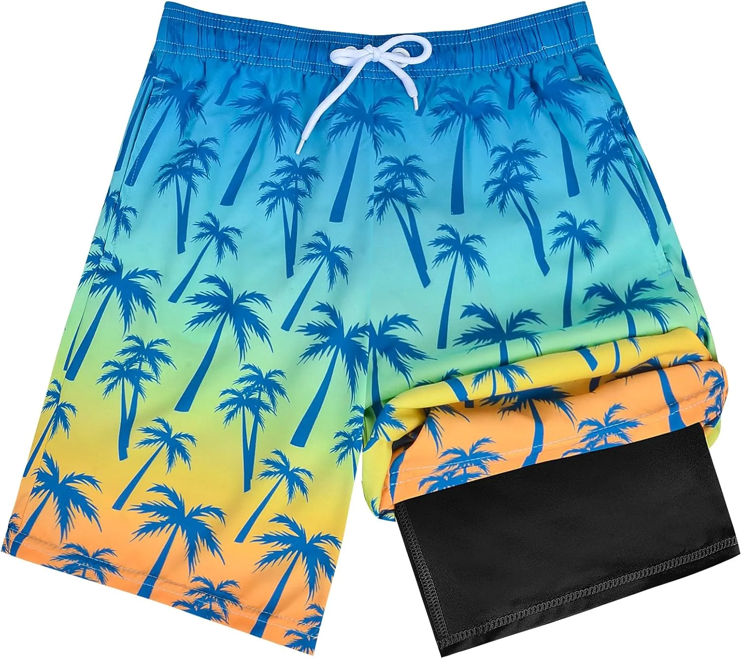 OlyPegic Boys Swim Trunks with Boxer Brief Liner Compression Boy Bathing Suit Quick Dry Beach Swimsuit Toddler Swim Shorts