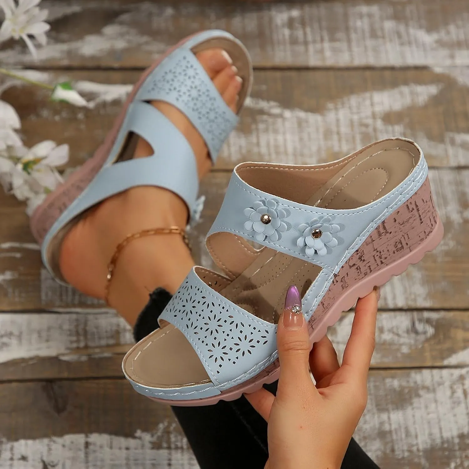 Orthopedic Wedge Sandals for Women Platform Slip-On Fashion Sandals Outdoor Comfortable Breathable Stylish Casual Footwear Summer Sandals Comfortable Casual Sandals