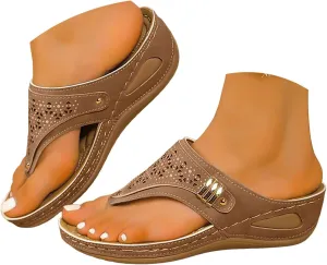 Orthopedic Wedge Sandals for Women Summer Dressy 2025 Flip Flops Comfort Platform Footwear Casual Walking Wedges Cushion Footbed Sandal Slip on Thong Shoes Casual