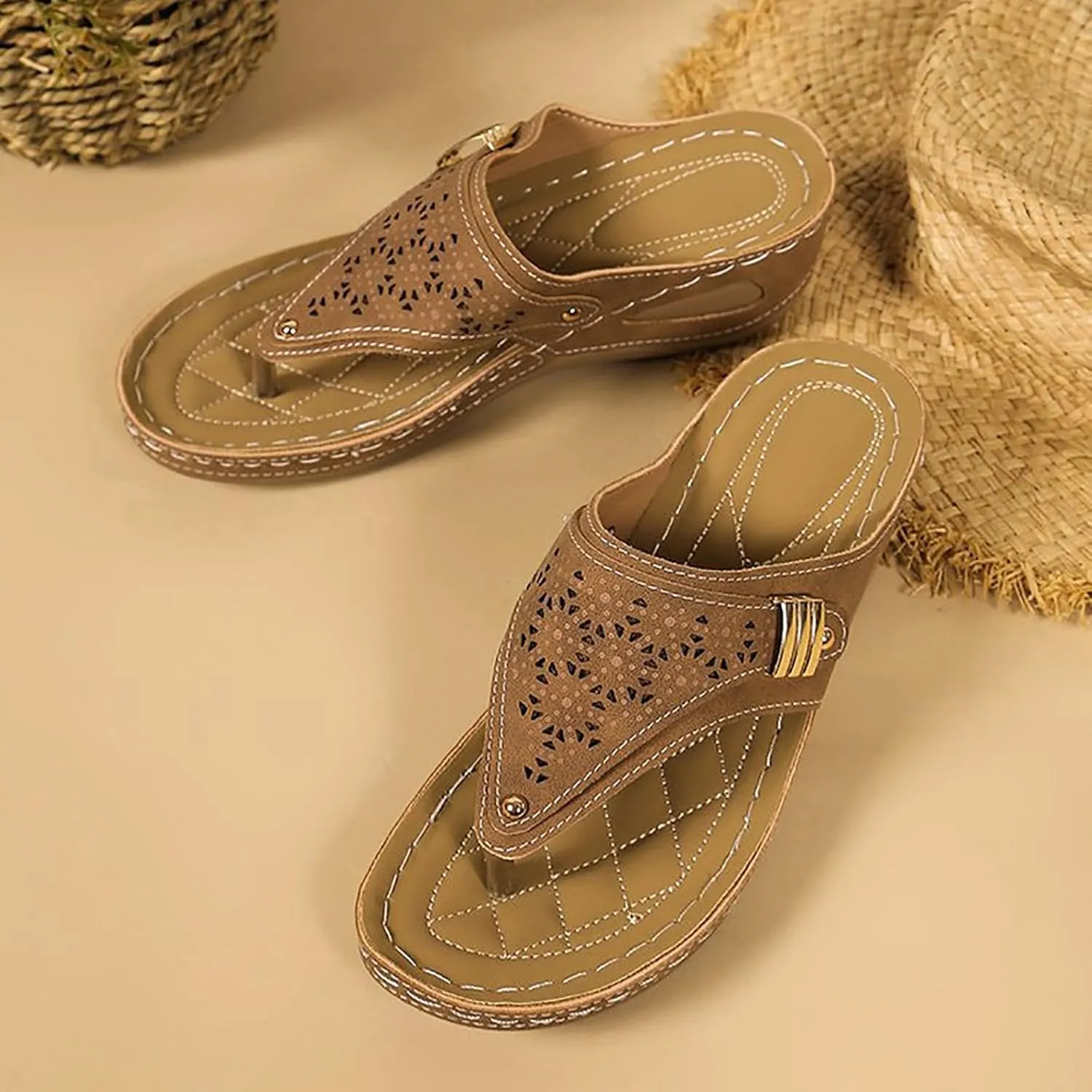 Orthopedic Wedge Sandals for Women Summer Dressy 2025 Flip Flops Comfort Platform Footwear Casual Walking Wedges Cushion Footbed Sandal Slip on Thong Shoes Casual