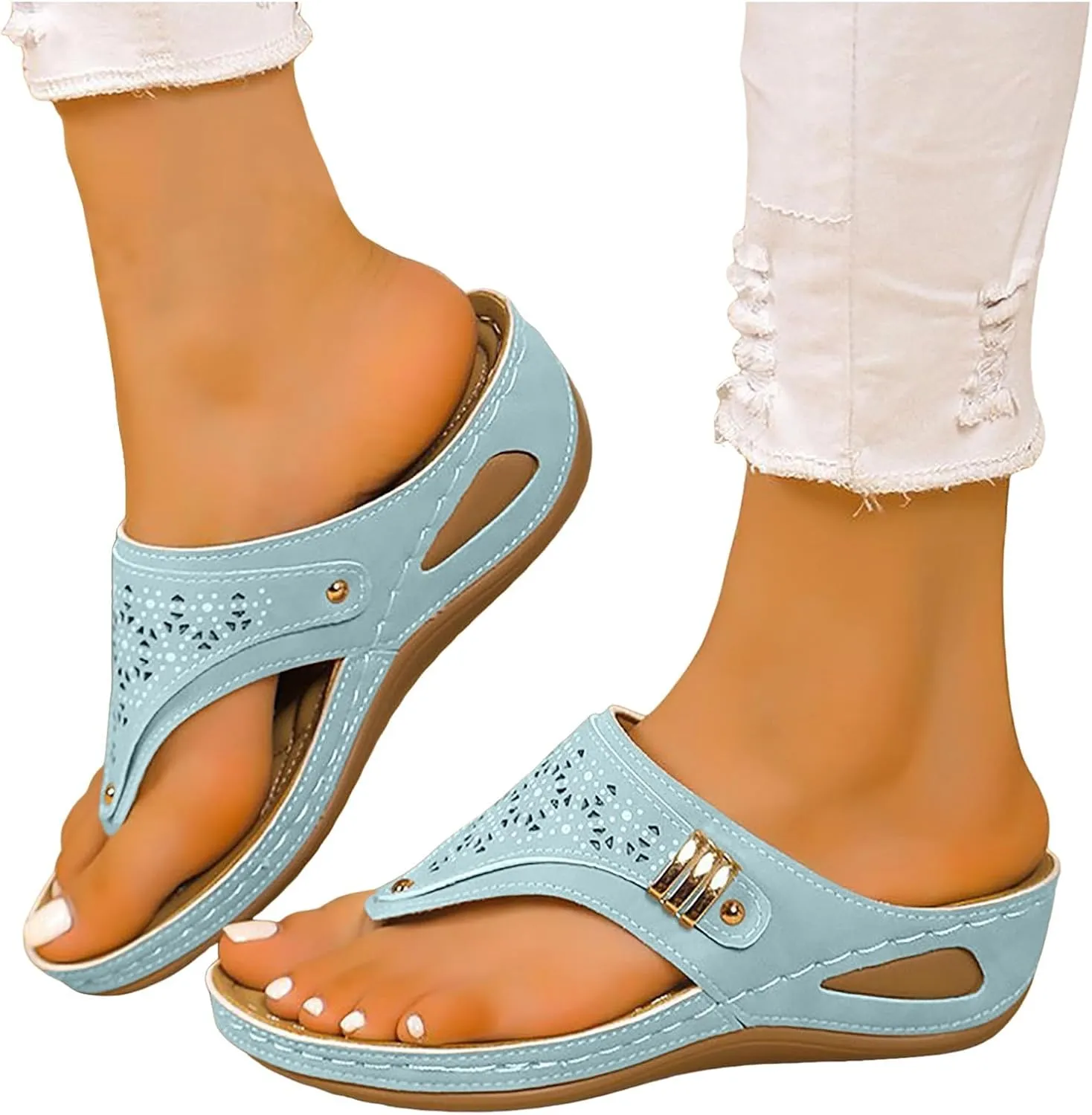 Orthopedic Wedge Sandals for Women Summer Dressy 2025 Flip Flops Comfort Platform Footwear Casual Walking Wedges Cushion Footbed Sandal Slip on Thong Shoes Casual