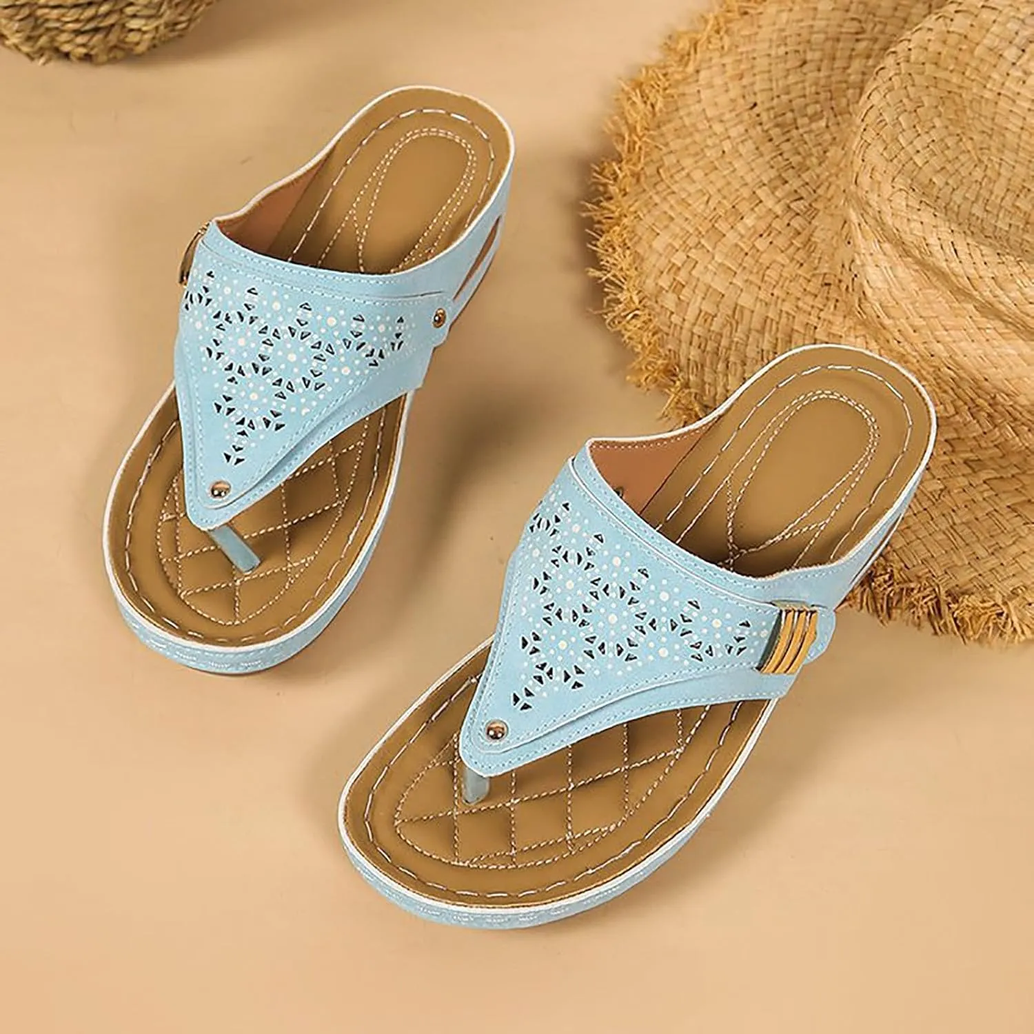 Orthopedic Wedge Sandals for Women Summer Dressy 2025 Flip Flops Comfort Platform Footwear Casual Walking Wedges Cushion Footbed Sandal Slip on Thong Shoes Casual