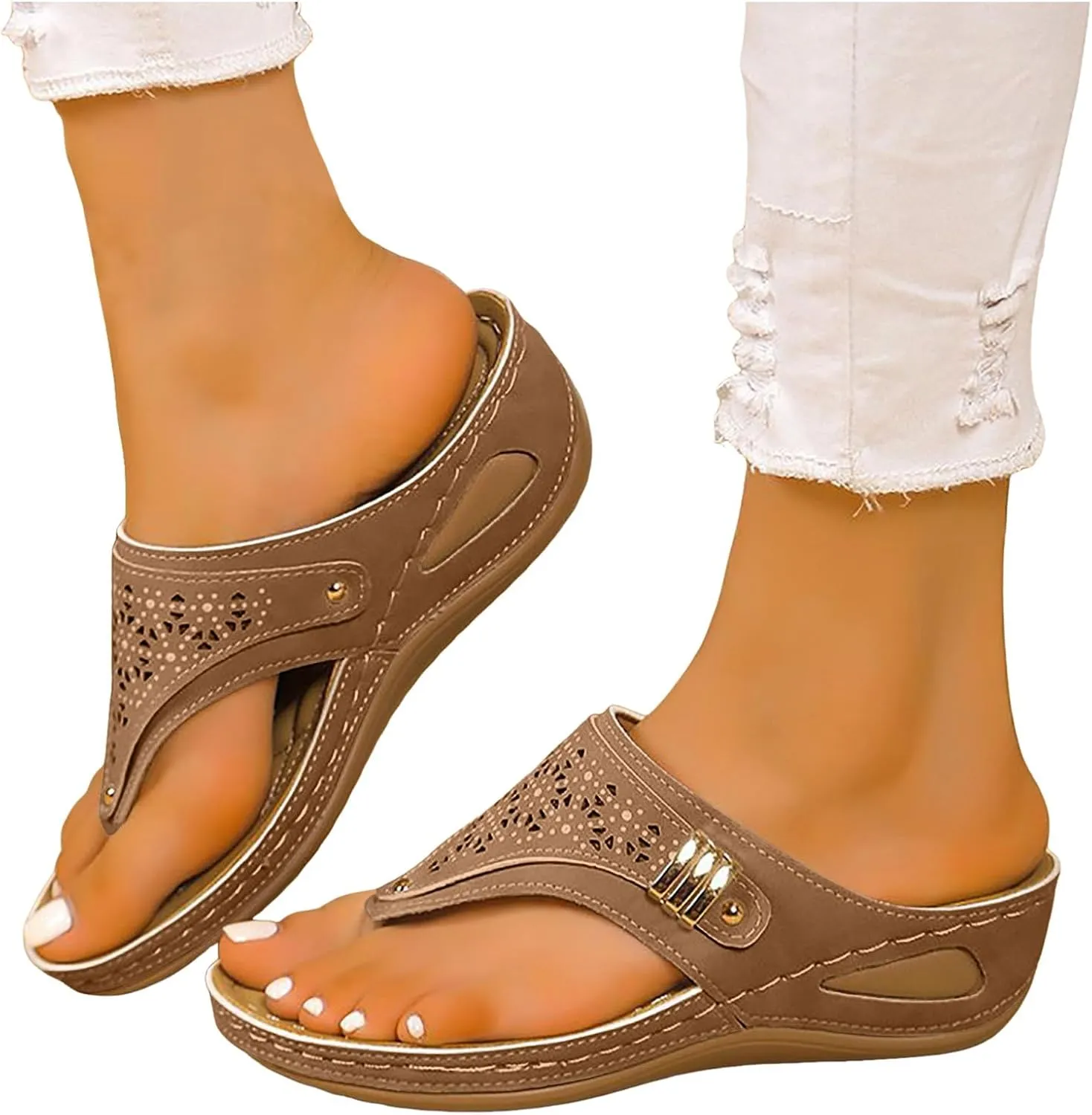 Orthopedic Wedge Sandals for Women Summer Dressy 2025 Flip Flops Comfort Platform Footwear Casual Walking Wedges Cushion Footbed Sandal Slip on Thong Shoes Casual