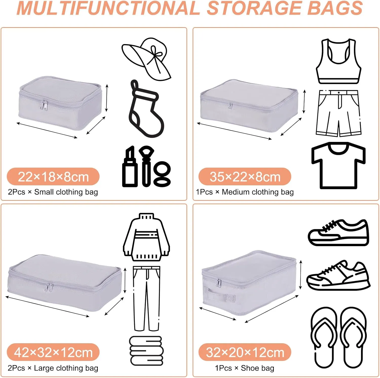 PATIKIL 6 Set Travel Packing Cube, Travel Bags Organizer for Luggage Waterproof Suitcase Organizer Bags Set Travel Essentials with Shoe Bag for Carry on Suitcases, Gray