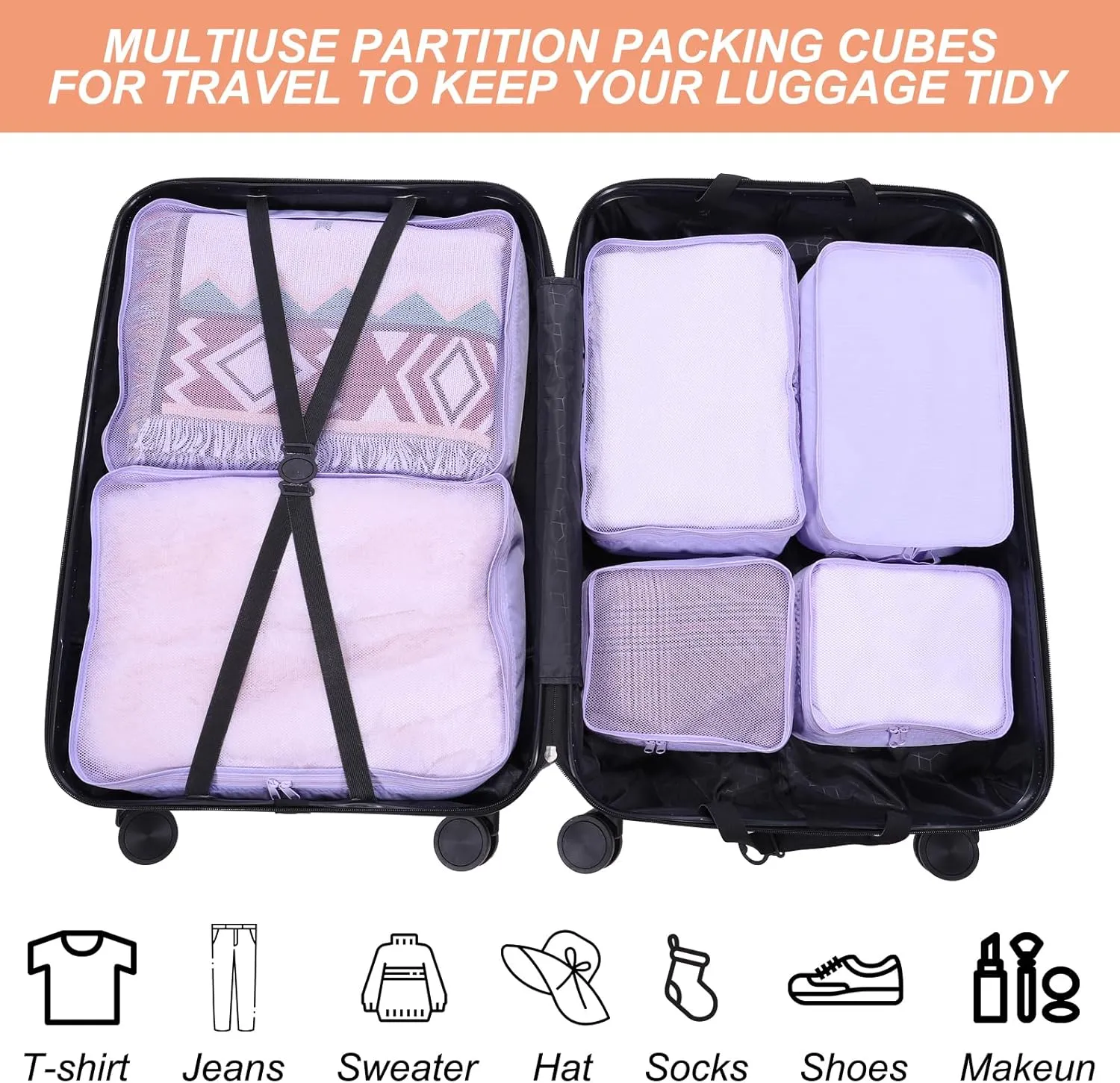PATIKIL 6 Set Travel Packing Cube, Travel Bags Organizer for Luggage Waterproof Suitcase Organizer Bags Set Travel Essentials with Shoe Bag for Carry on Suitcases, Gray