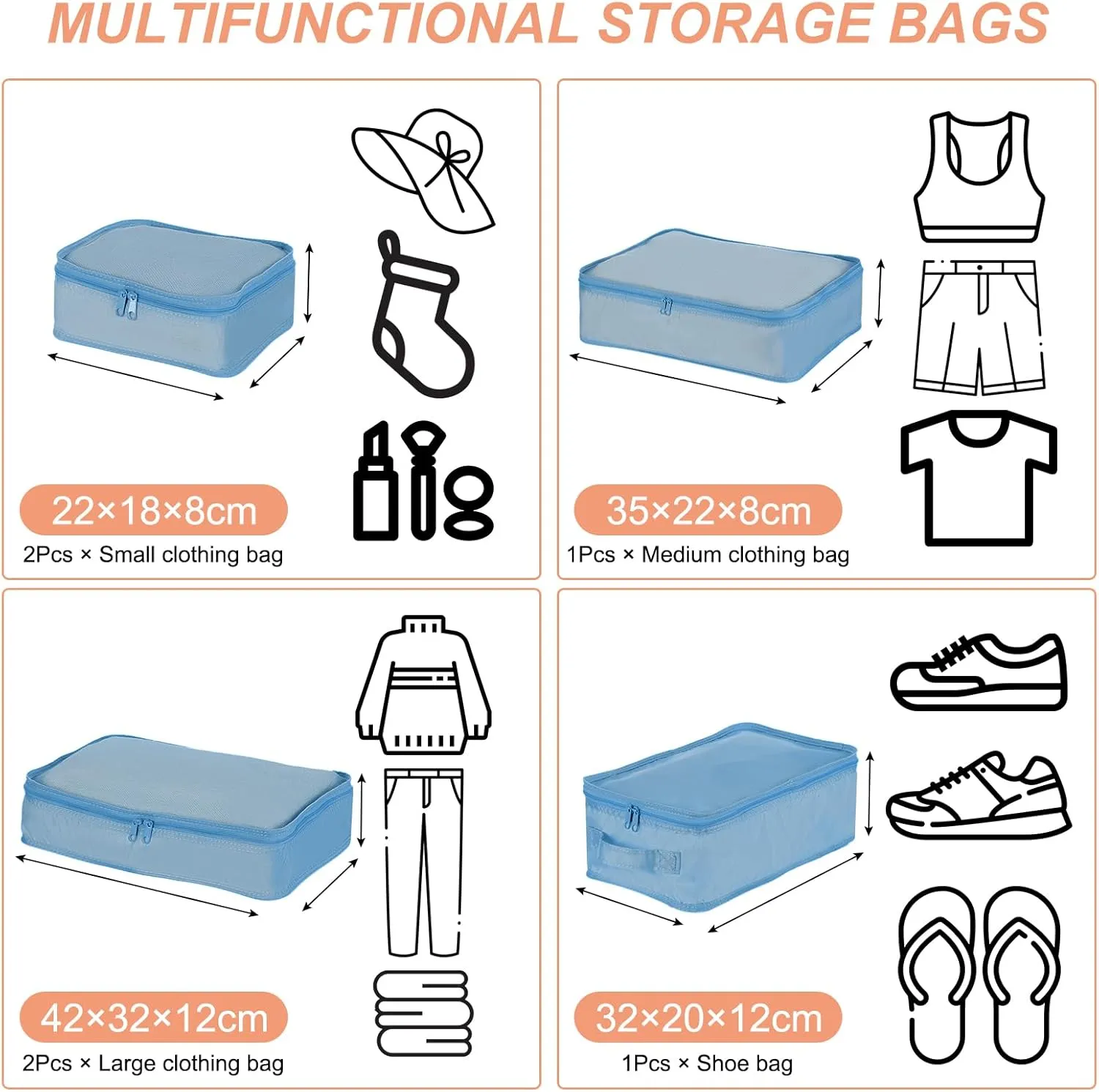 PATIKIL 6 Set Travel Packing Cube, Travel Bags Organizer for Luggage Waterproof Suitcase Organizer Bags Set Travel Essentials with Shoe Bag for Carry on Suitcases, Sea Blue