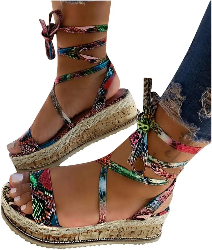 peqiut Casual Sandals Women Flat Platform Adjustable Strap Sandals for Women Slip On Shoes Casual Beach Sandals