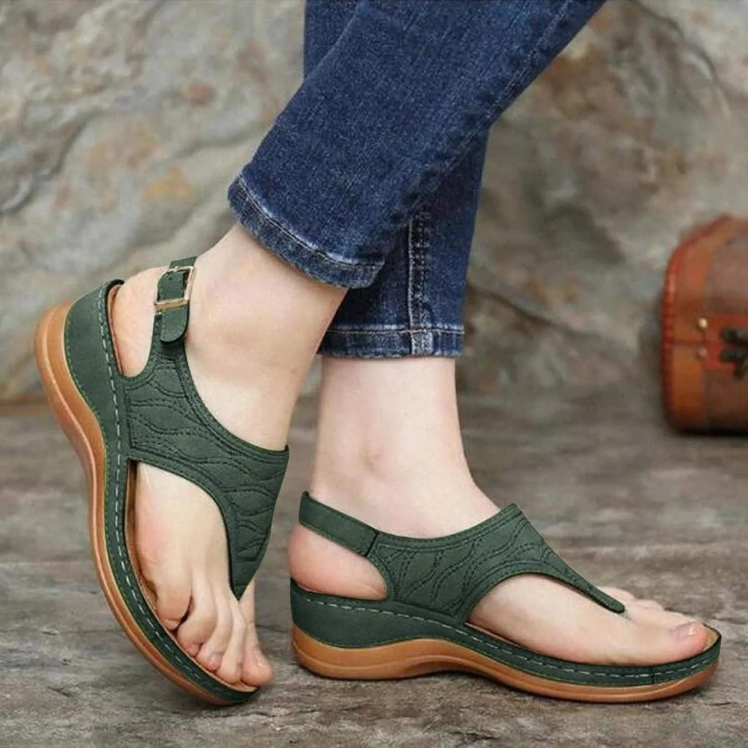 peqiut Casual Sandals Women Flat Platform Strap Sandals for Women Orthopedic Clip Toe Flip Flops Boho Casual Sandals
