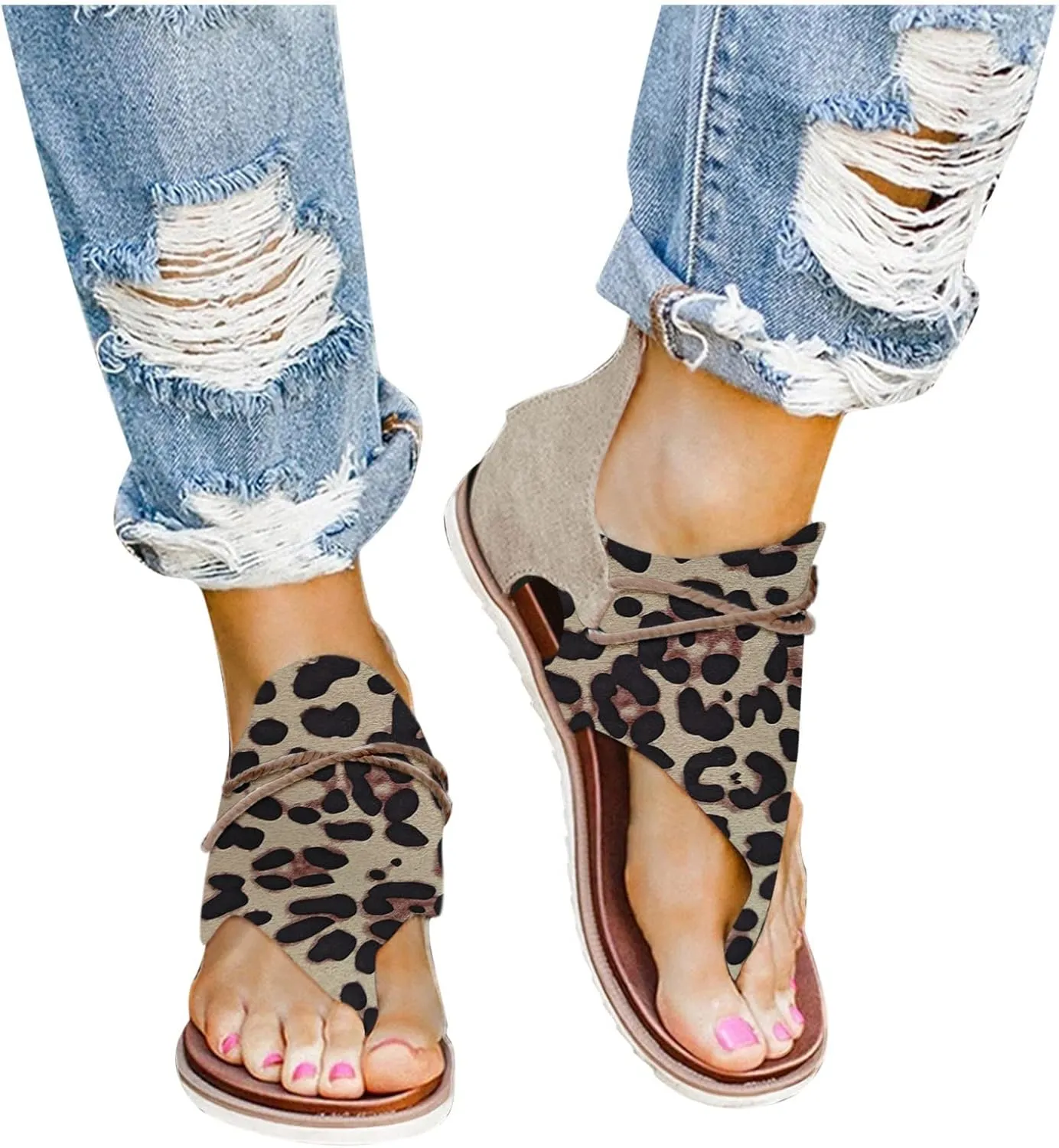 peqiut Casual Sandals Women Flat Sandals for Women Orthopedic Clip Toe Slippers Comfortable Slip On Casual Sandals