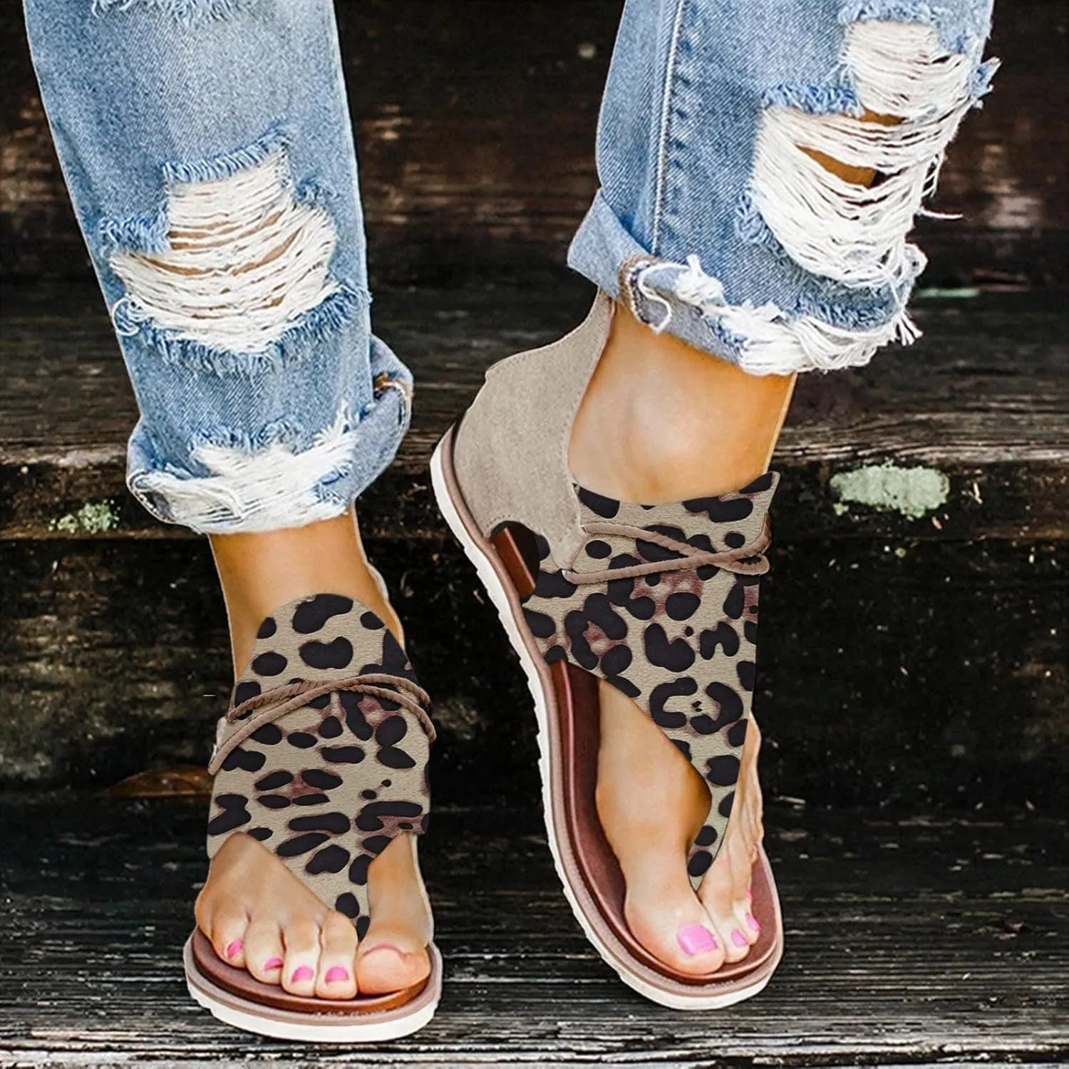 peqiut Casual Sandals Women Flat Sandals for Women Orthopedic Clip Toe Slippers Comfortable Slip On Casual Sandals