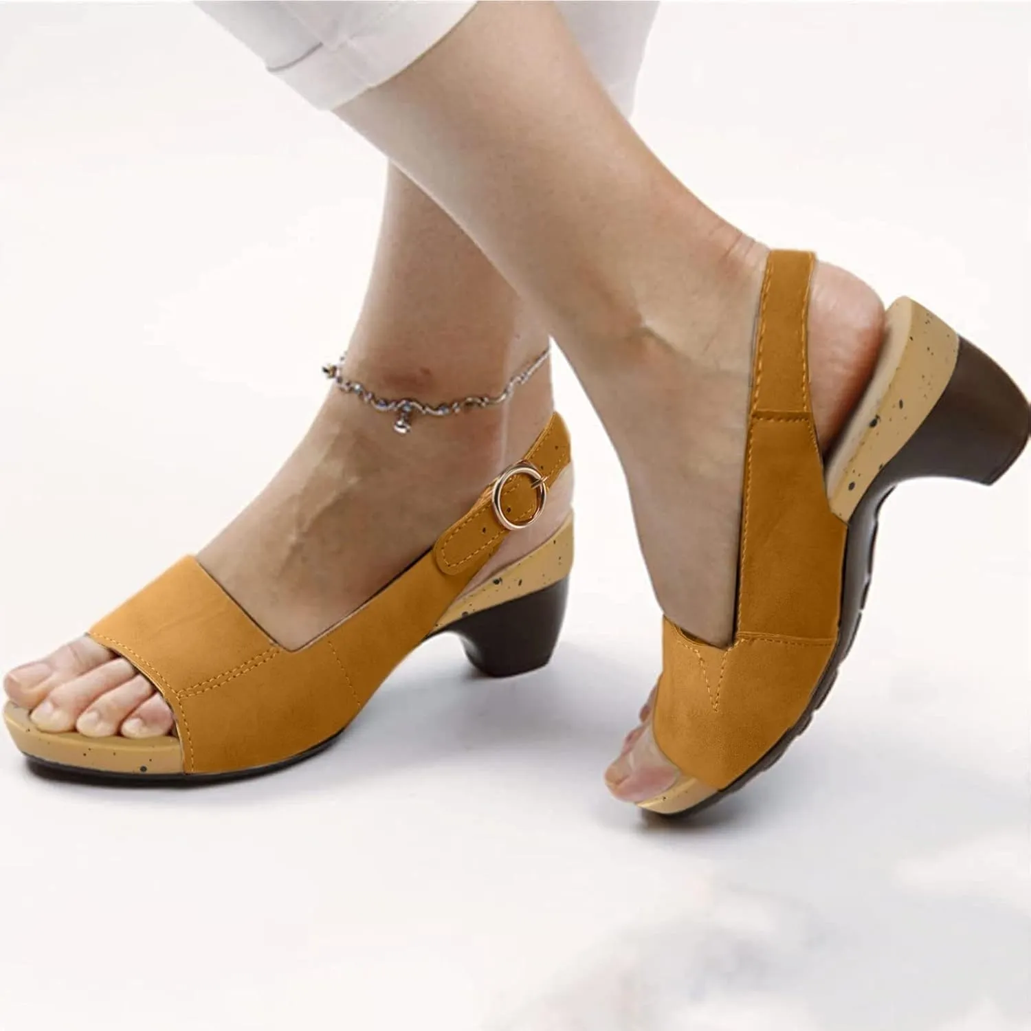 peqiut Casual Sandals Women Orthopedic Sandals for Women Chunky Heel Strap Shoes Comfortable Slip On Casual Sandals