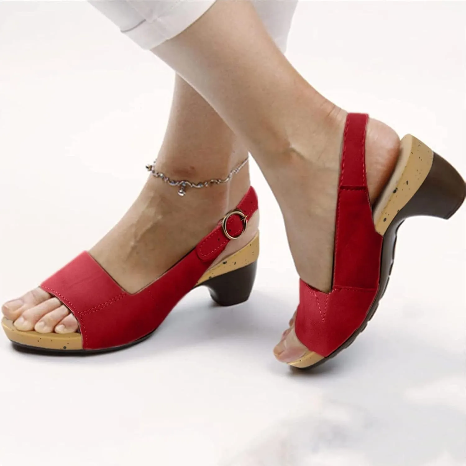peqiut Casual Sandals Women Orthopedic Sandals for Women Chunky Heel Strap Shoes Comfortable Slip On Casual Sandals