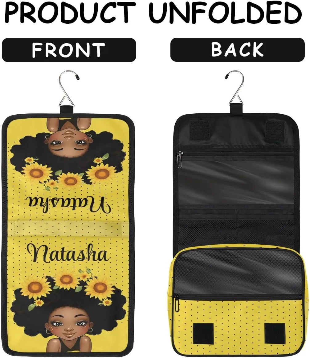 Personalized Travel Toiletry Bag Cosmetic Bag for Women Girl, Custom Shaving Bag Make Up Bag Organizer for Man Boy Christmas Birthday Gift Sunflower Girl Dot