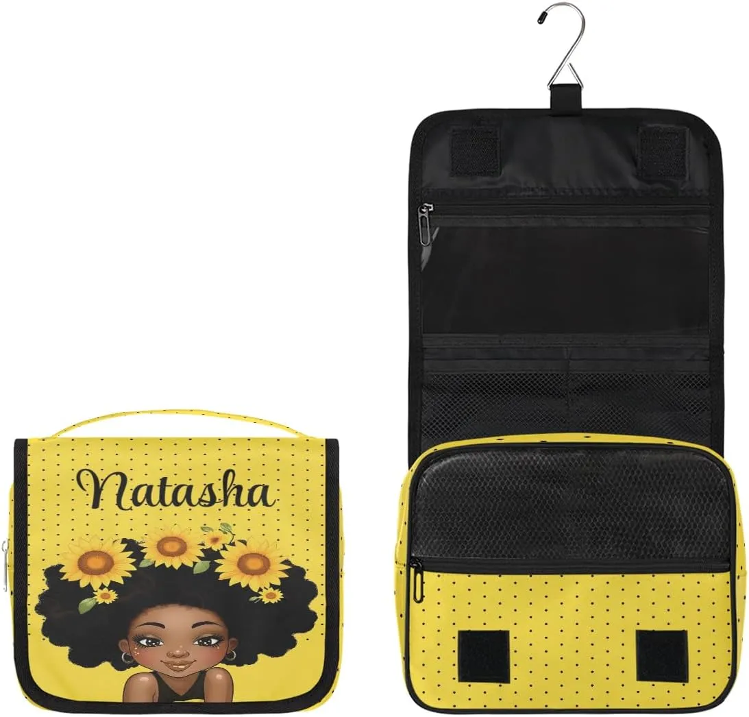 Personalized Travel Toiletry Bag Cosmetic Bag for Women Girl, Custom Shaving Bag Make Up Bag Organizer for Man Boy Christmas Birthday Gift Sunflower Girl Dot