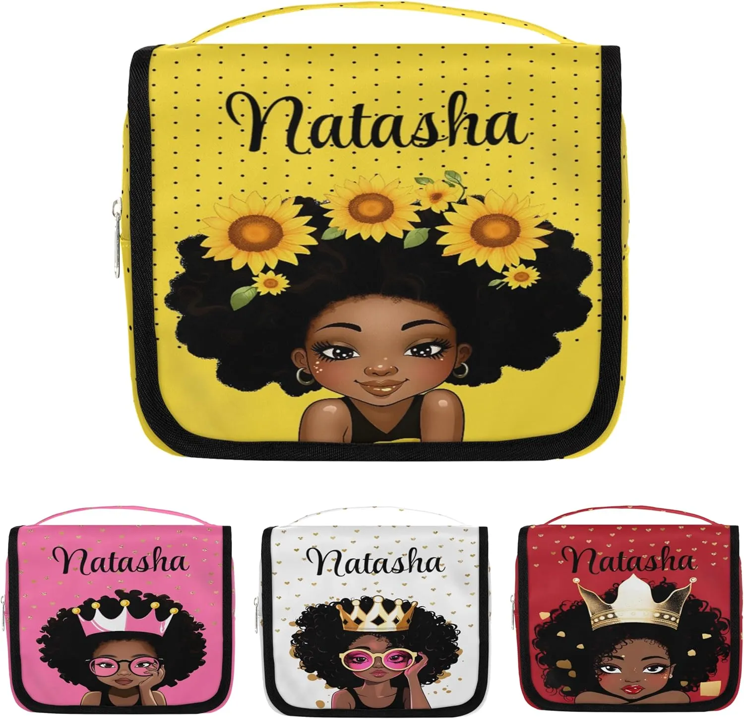 Personalized Travel Toiletry Bag Cosmetic Bag for Women Girl, Custom Shaving Bag Make Up Bag Organizer for Man Boy Christmas Birthday Gift Sunflower Girl Dot