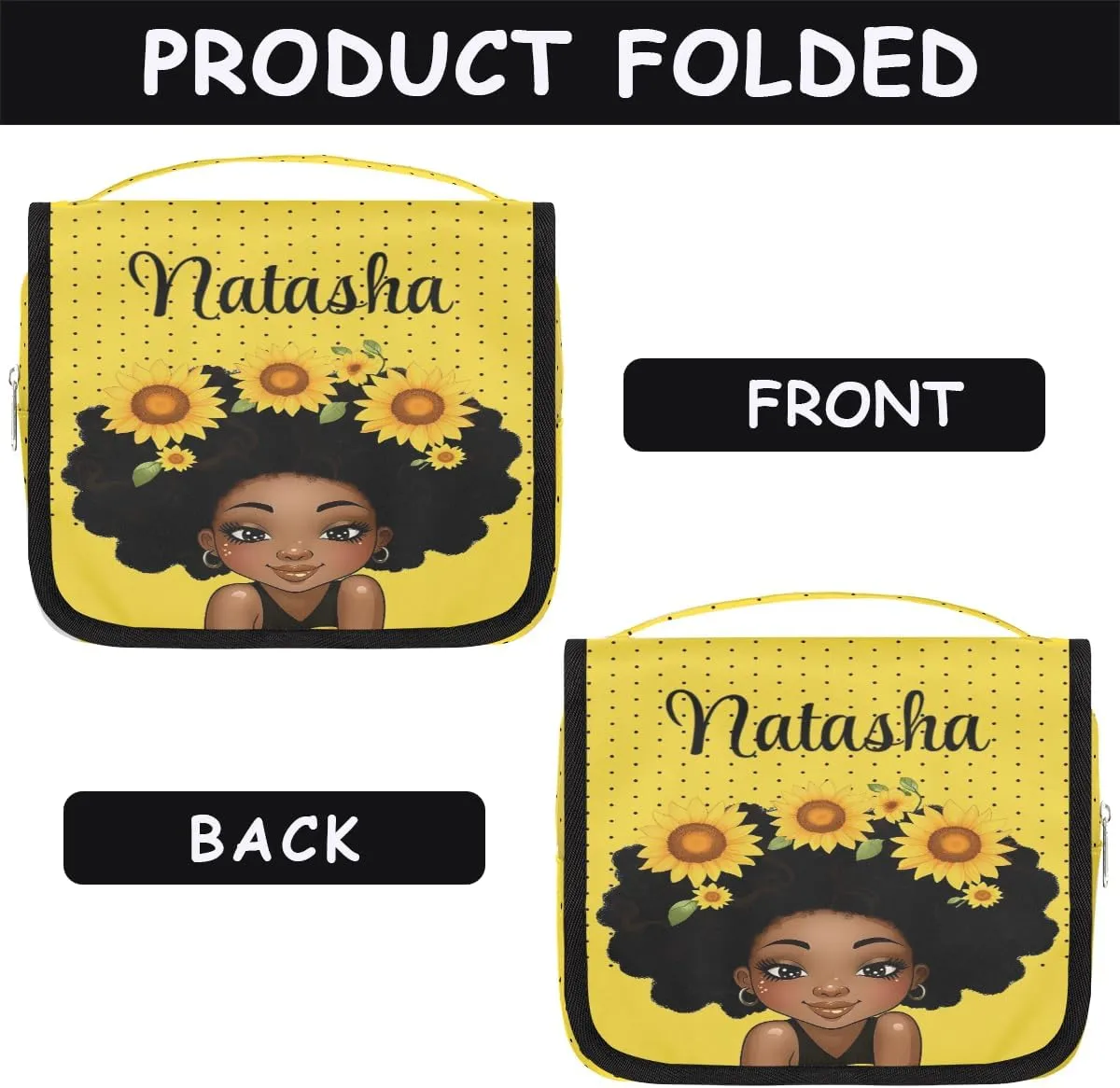 Personalized Travel Toiletry Bag Cosmetic Bag for Women Girl, Custom Shaving Bag Make Up Bag Organizer for Man Boy Christmas Birthday Gift Sunflower Girl Dot