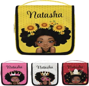 Personalized Travel Toiletry Bag Cosmetic Bag for Women Girl, Custom Shaving Bag Make Up Bag Organizer for Man Boy Christmas Birthday Gift Sunflower Girl Dot