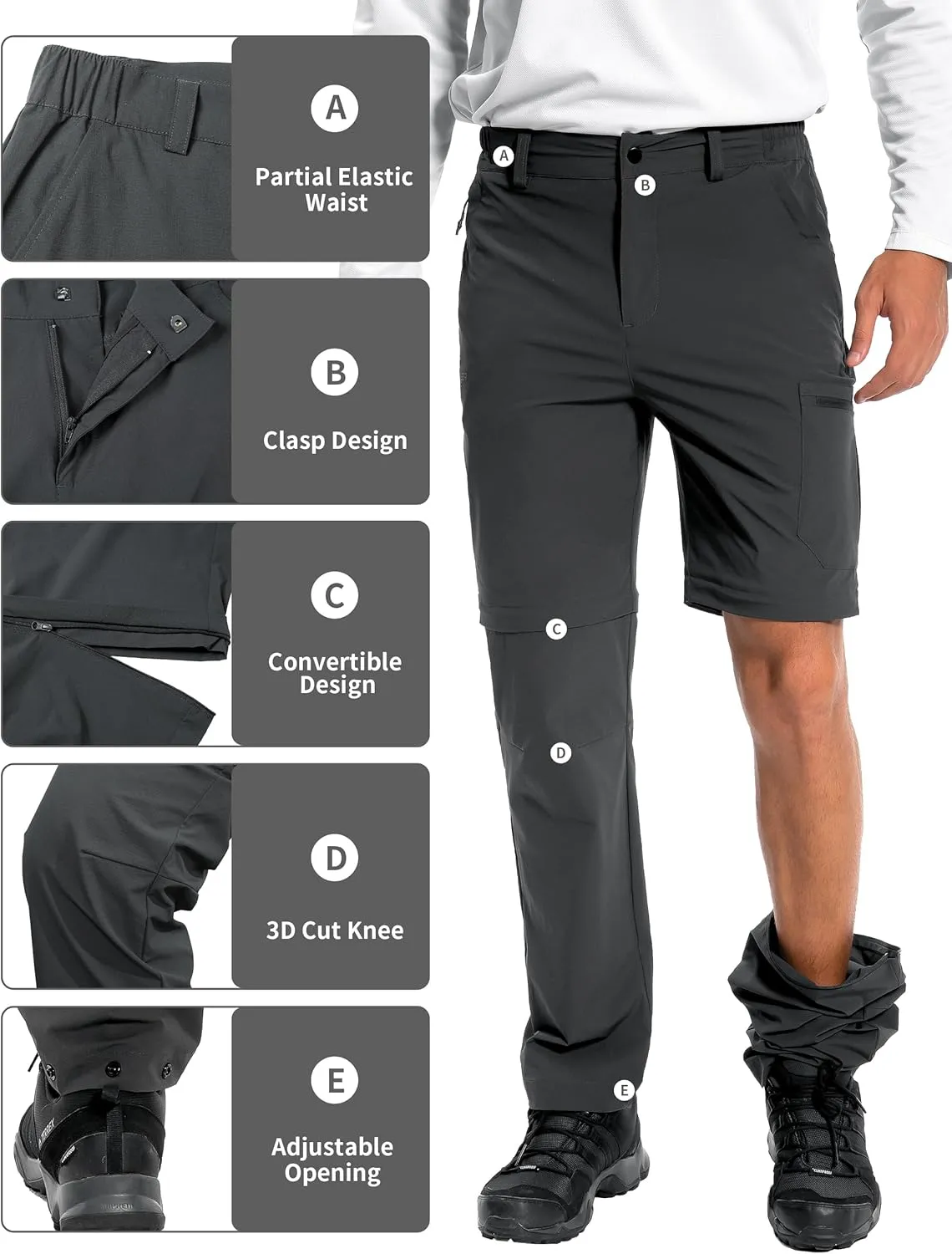 Pioneer Camp Men's Outdoor Convertible Hiking Pants Waterproof Quick Dry Fishing Pant Zip Off Work Trousers