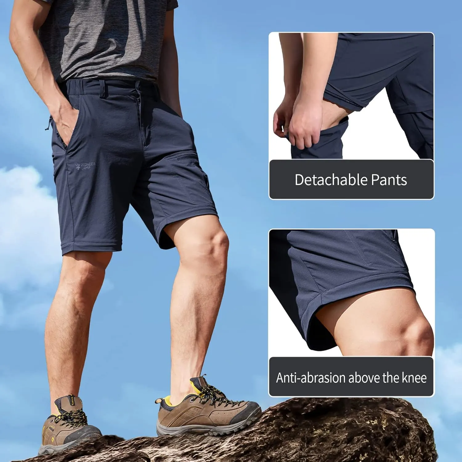 Pioneer Camp Men's Outdoor Convertible Hiking Pants Waterproof Quick Dry Fishing Pant Zip Off Work Trousers