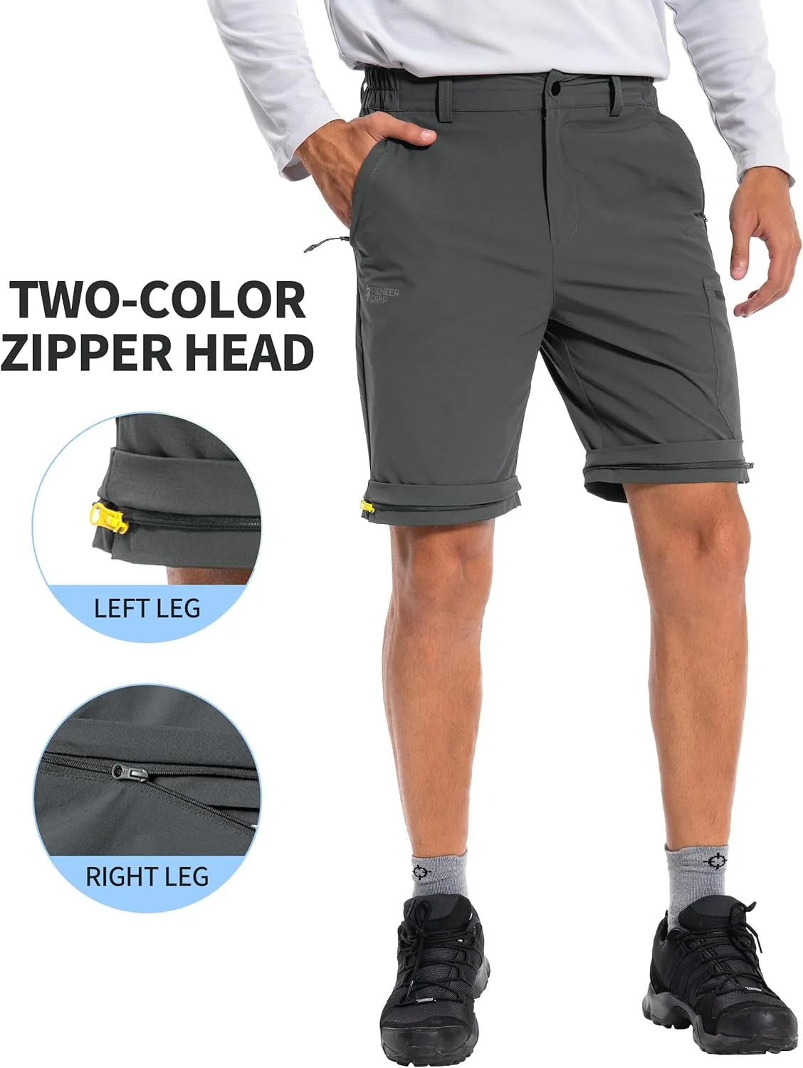 Pioneer Camp Men's Outdoor Convertible Hiking Pants Waterproof Quick Dry Fishing Pant Zip Off Work Trousers