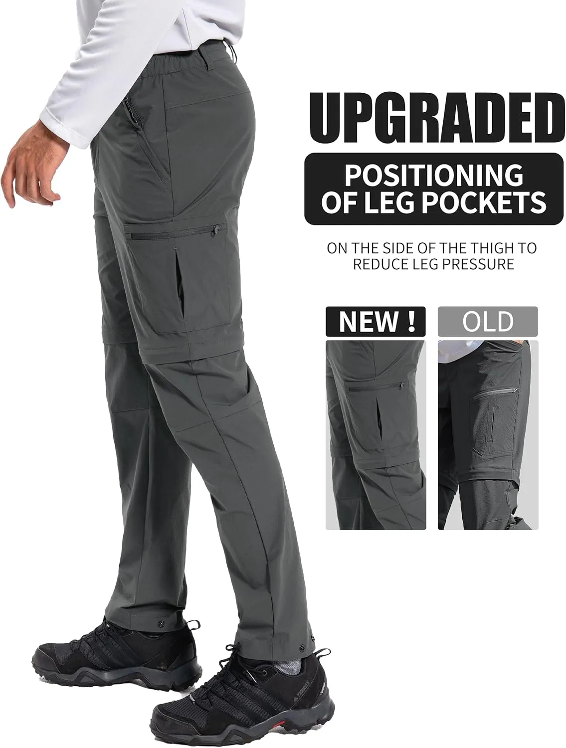 Pioneer Camp Men's Outdoor Convertible Hiking Pants Waterproof Quick Dry Fishing Pant Zip Off Work Trousers