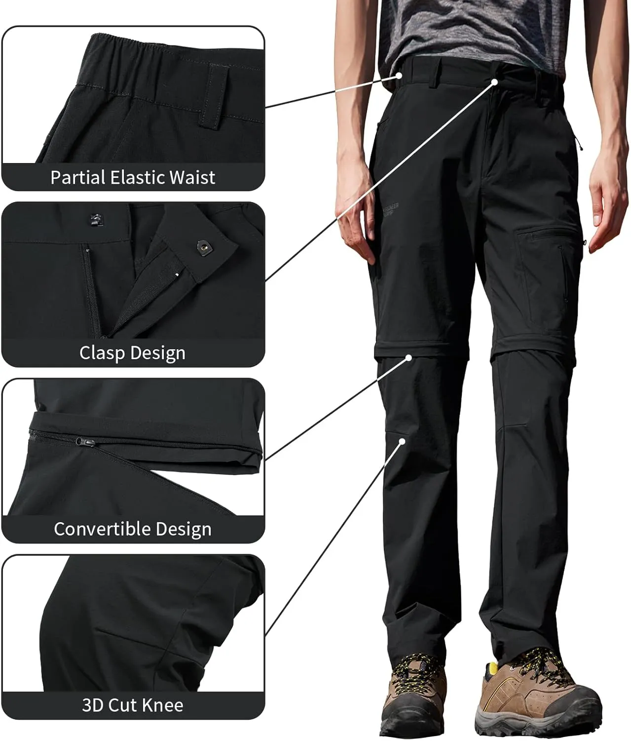 Pioneer Camp Men's Outdoor Convertible Hiking Pants Waterproof Quick Dry Fishing Pant Zip Off Work Trousers