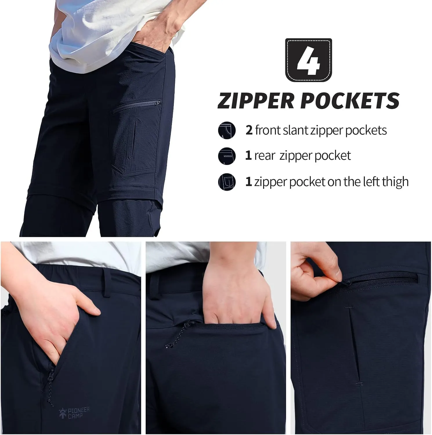 Pioneer Camp Men's Outdoor Convertible Hiking Pants Waterproof Quick Dry Fishing Pant Zip Off Work Trousers