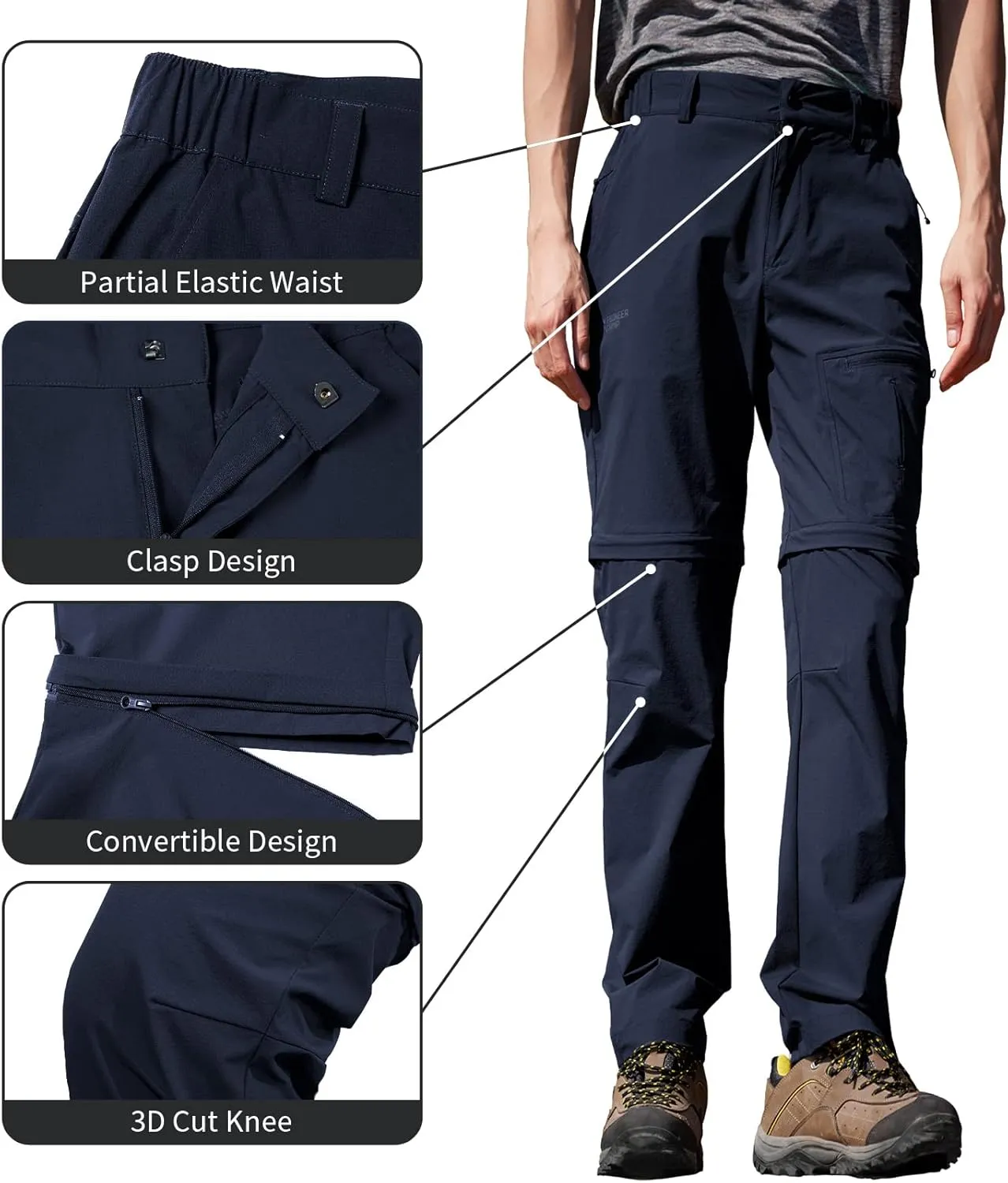 Pioneer Camp Men's Outdoor Convertible Hiking Pants Waterproof Quick Dry Fishing Pant Zip Off Work Trousers