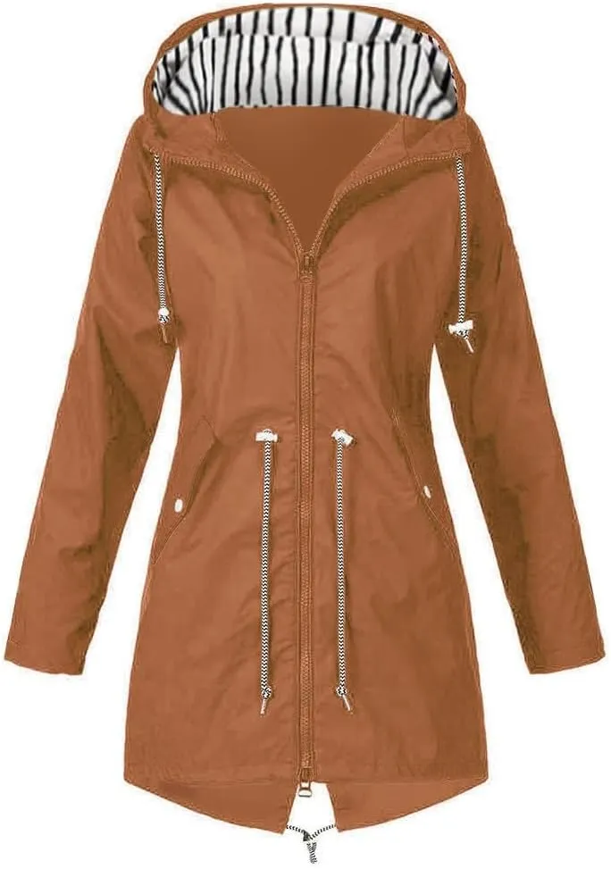 Plus Size Rain Jacket for Women Waterproof Lightweight Windbreaker Long Solid Windproof Solid Raincoats 2025