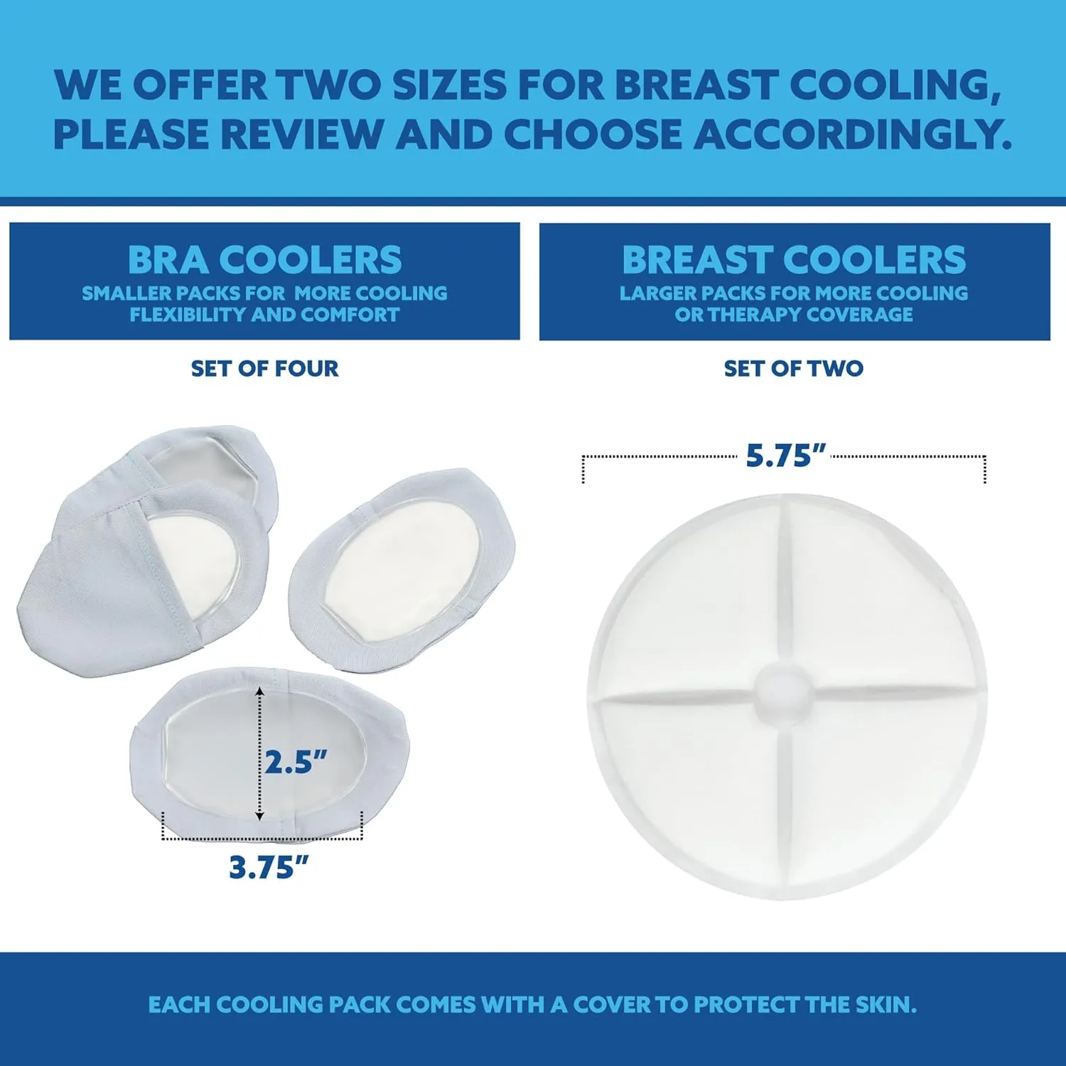 Polar Products Cool58 Bra Cooler Set | 4 Cooling Packs & Soft Covers | Reusable Gel Inserts | Breast Cooling Packs for Sports, Post-Surgery, & Mastectomy | Stop Boob Sweat (Medium)