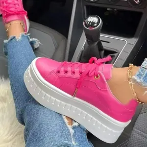 Purpdrank - Women's Sneakers Height Increasing Shoes Platform Sneakers Outdoor Daily Platform Round Toe Sporty Casual Preppy Walking Shoes Polyester Lace-up Solid Color Solid Colored Black White Green