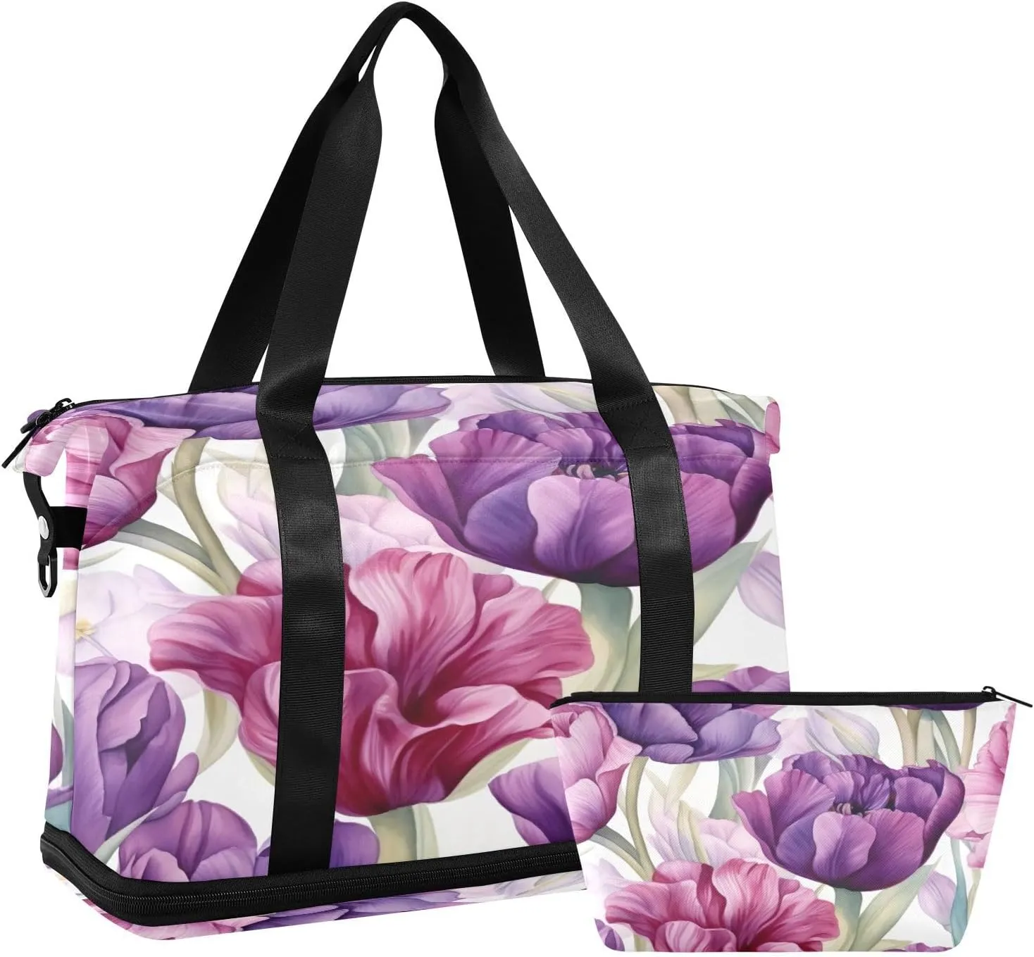 Purple Tulip Sports Gym Bag with Waterproof Dry Wet Pocket, Travel Duffel Bag for Women MenWorkout Bag Fits Yoga, Swimming