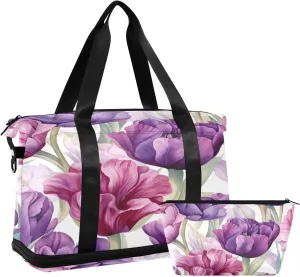 Purple Tulip Sports Gym Bag with Waterproof Dry Wet Pocket, Travel Duffel Bag for Women MenWorkout Bag Fits Yoga, Swimming